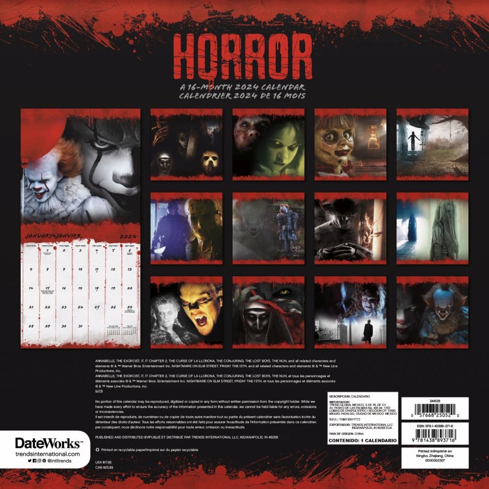 Horror Collection French 2024 Wall Calendar