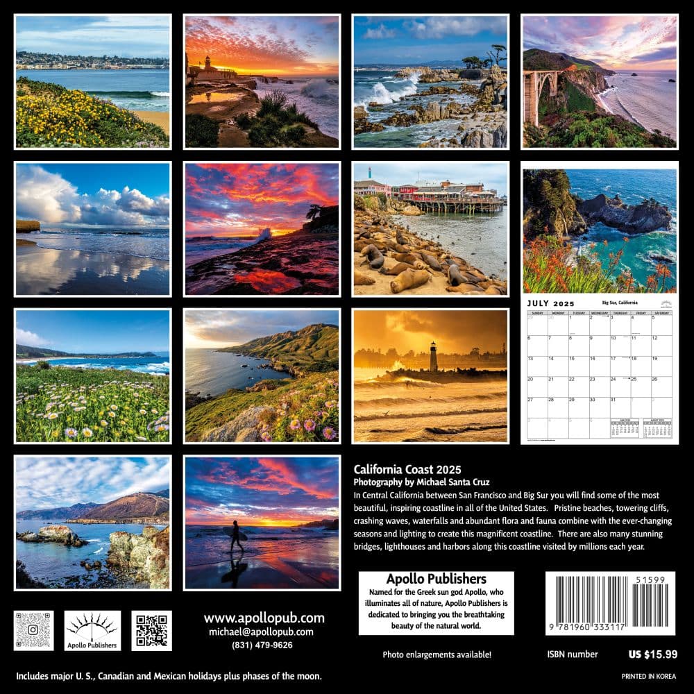 California Coast 2025 Wall Calendar Alt1