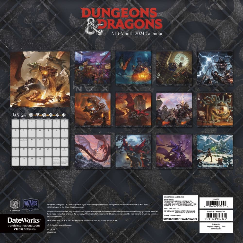 Dungeons and Dragons Classic 2024 Wall Calendar