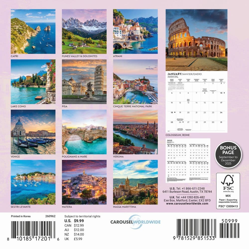 Italy 2026 Mini Wall Calendar First Alternate Image