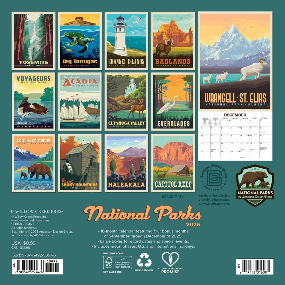 National Parks Classic Travel Posters 2026 Mini Wall Calendar First Alternate Image