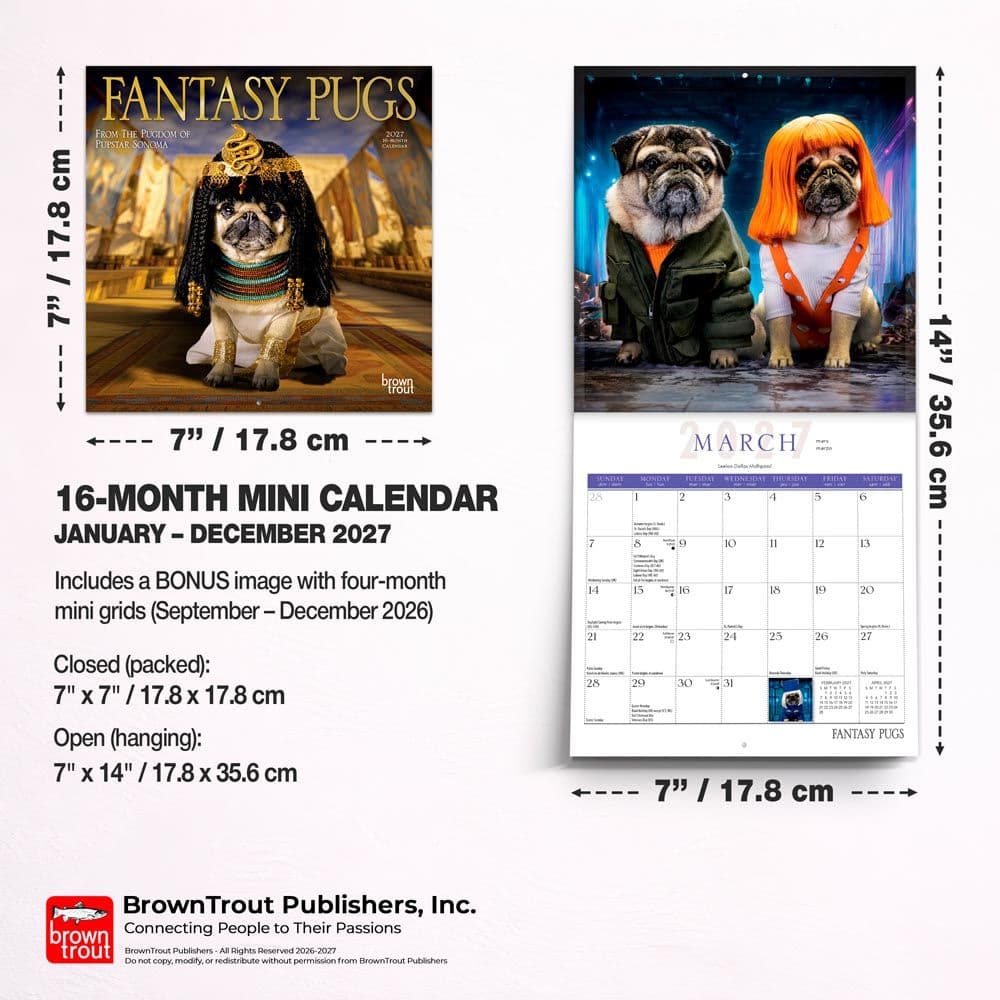 Fantasy Pugs 2027 Mini Wall Calendar Sixth Alternate Image