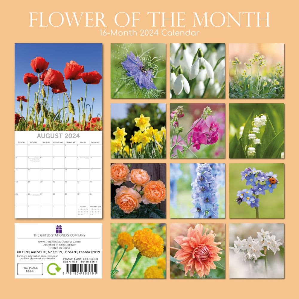 Flower of the Month 2024 Wall Calendar