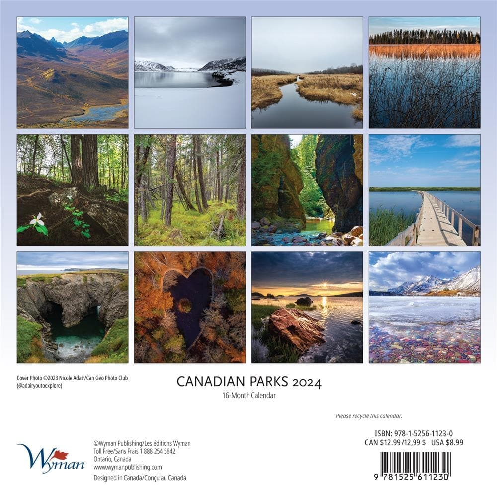 Canadian National Parks 2024 Mini Wall Calendar back