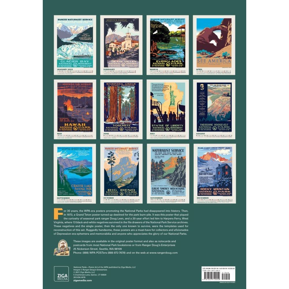 National Parks Poster Art Of The Wpa 2022 Large Wall Calendar - Calendars .Com