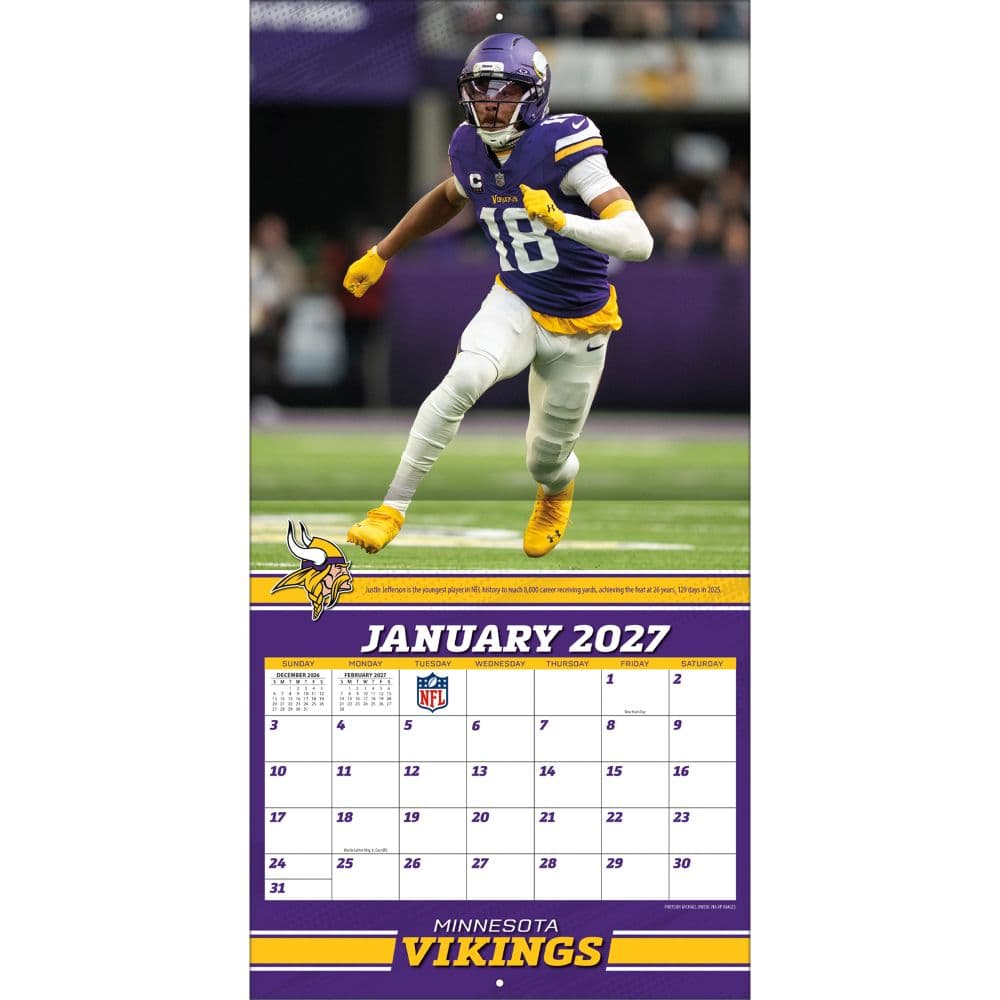 NFL Minnesota Vikings Justin Jefferson 2027 Wall Calendar Third Alternate Image