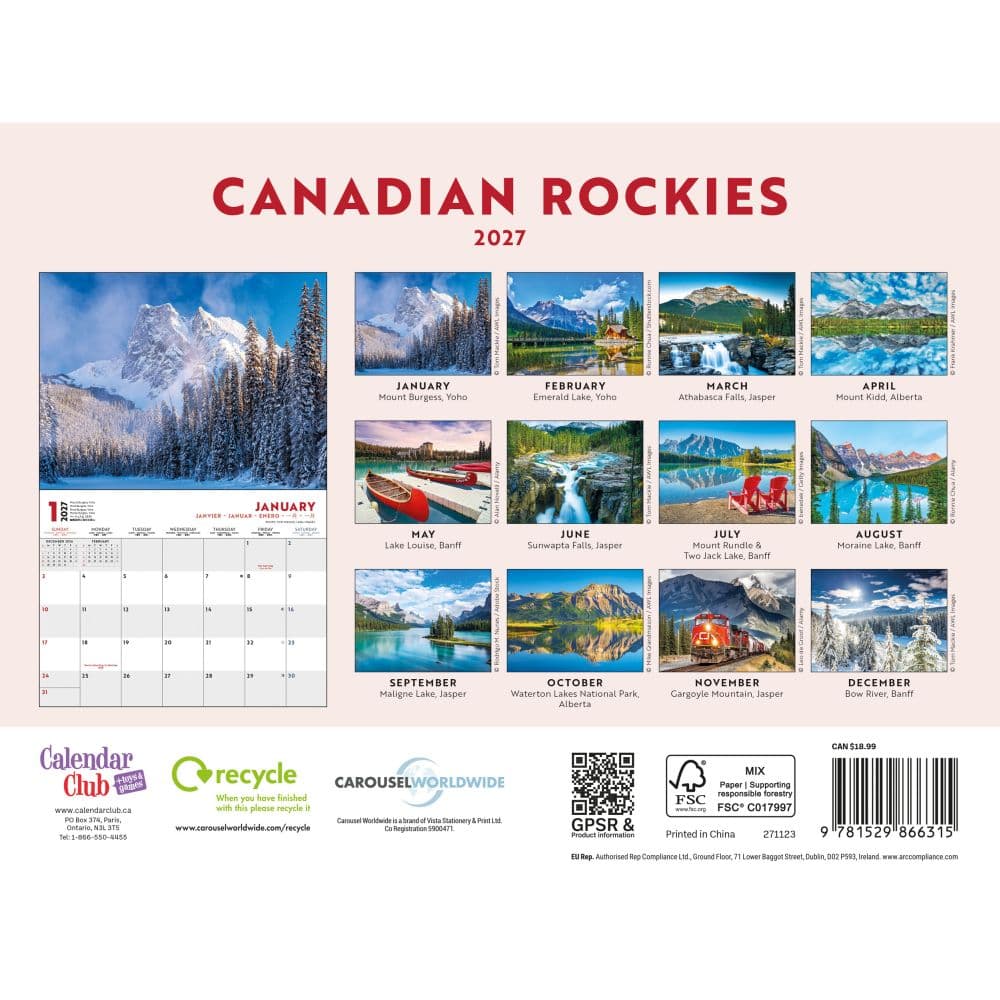 Canadian Rockies 2027 Wall Calendar First Alternate Image