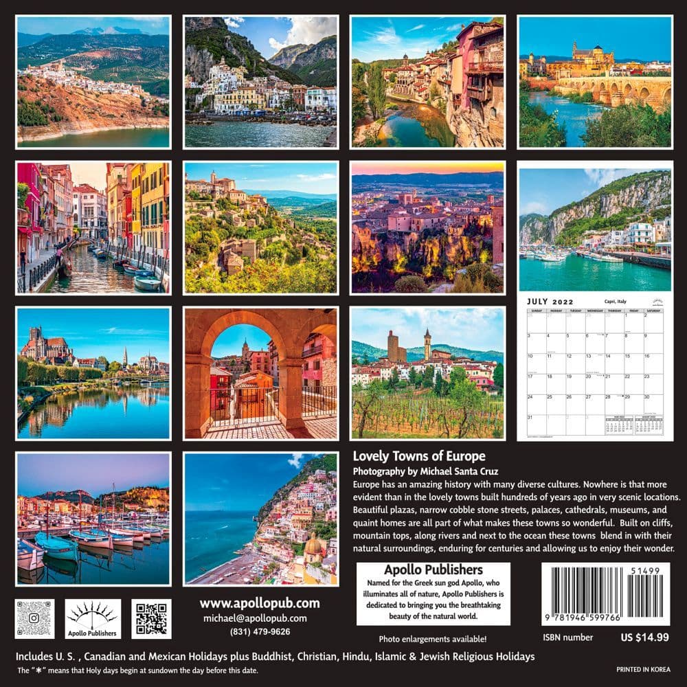 Lovely Towns of Europe 2022 Wall Calendar