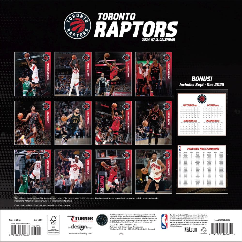 Toronto Raptors 2024 Mini Wall Calendar