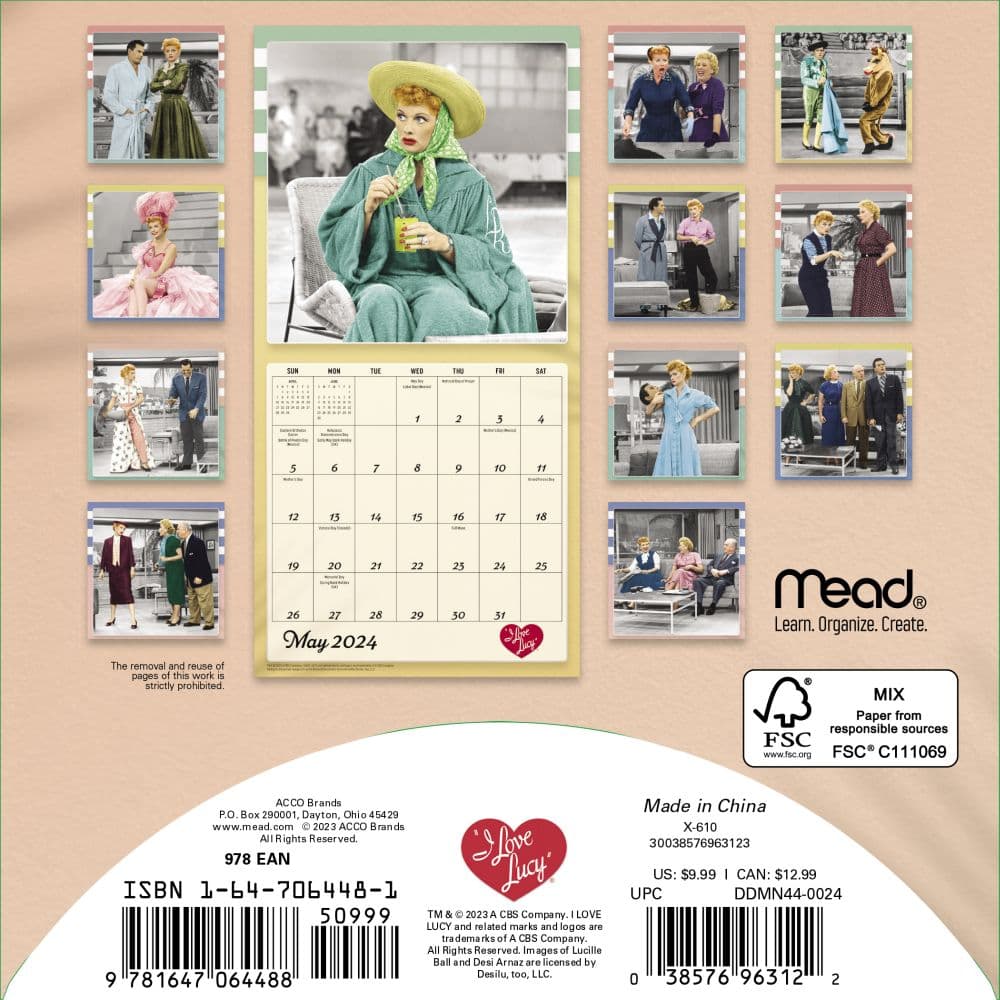 I Love Lucy 2024 Mini Wall Calendar