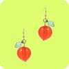 image Cherry with Leaf 3D Dangle Gold Earrings