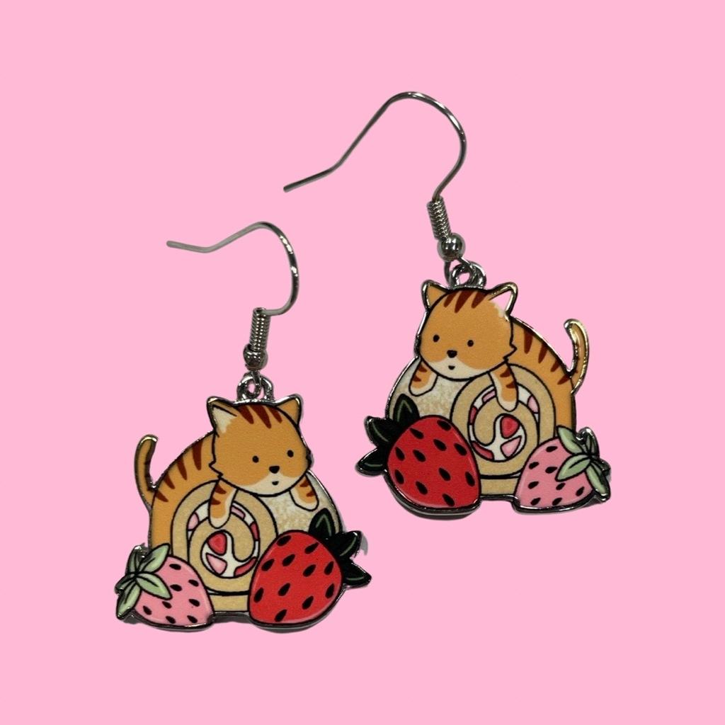 Tabby with Strawberry Roll Dangle Earrings - AtticSalt.com