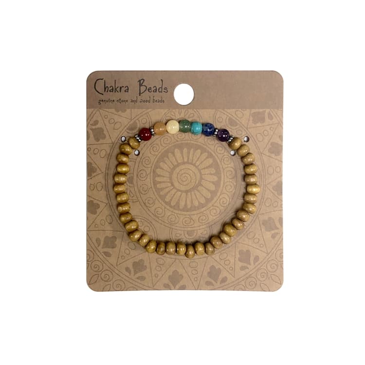 chakra stone bracelet with wooden beads Main image  width="825" height="699"