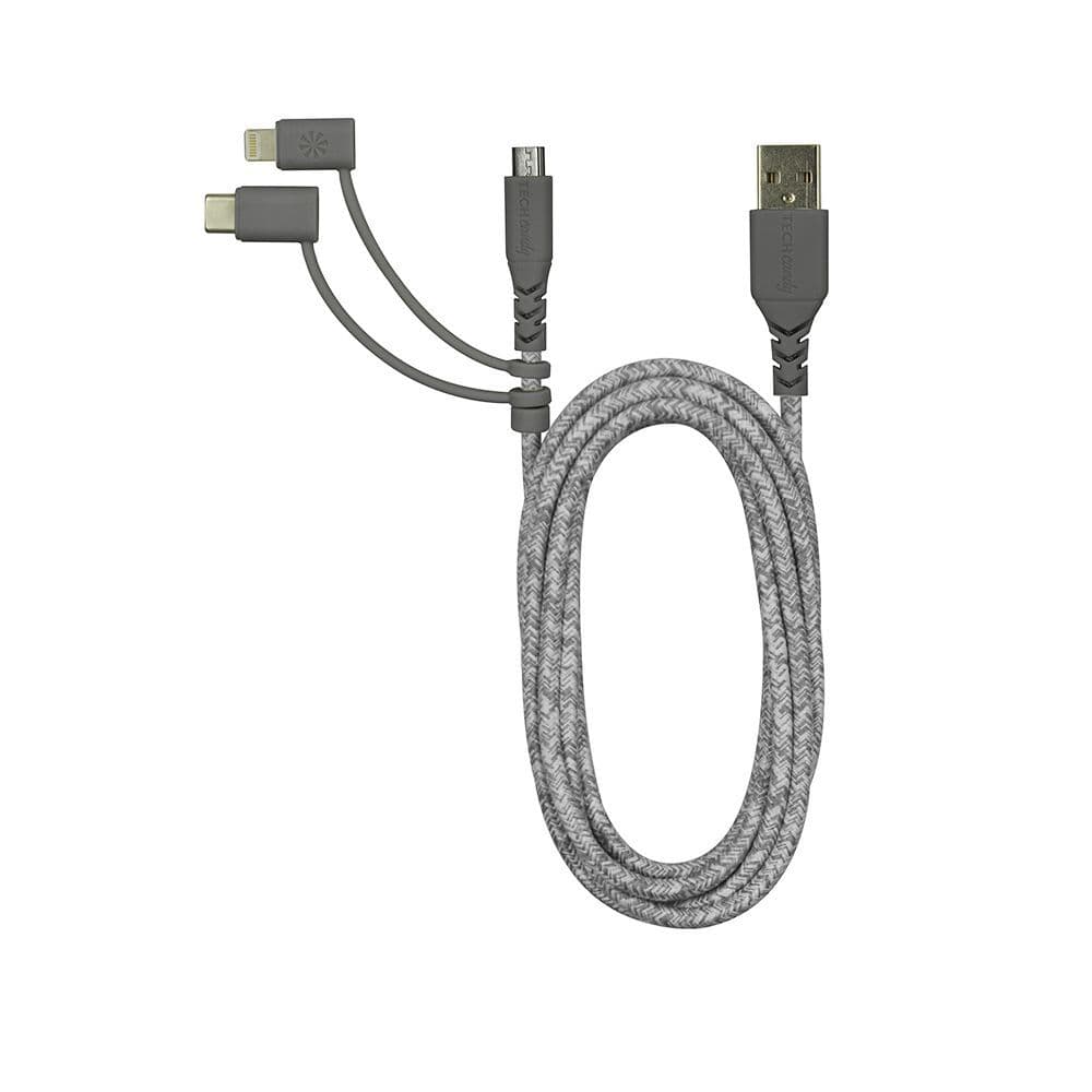 3 in 1 Long USB Cable Cord Shades of Gray Main image  width="825" height="699"