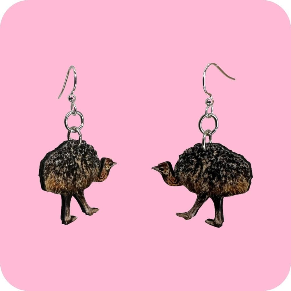 image Baby Ostrich Dangle Wood Earrings