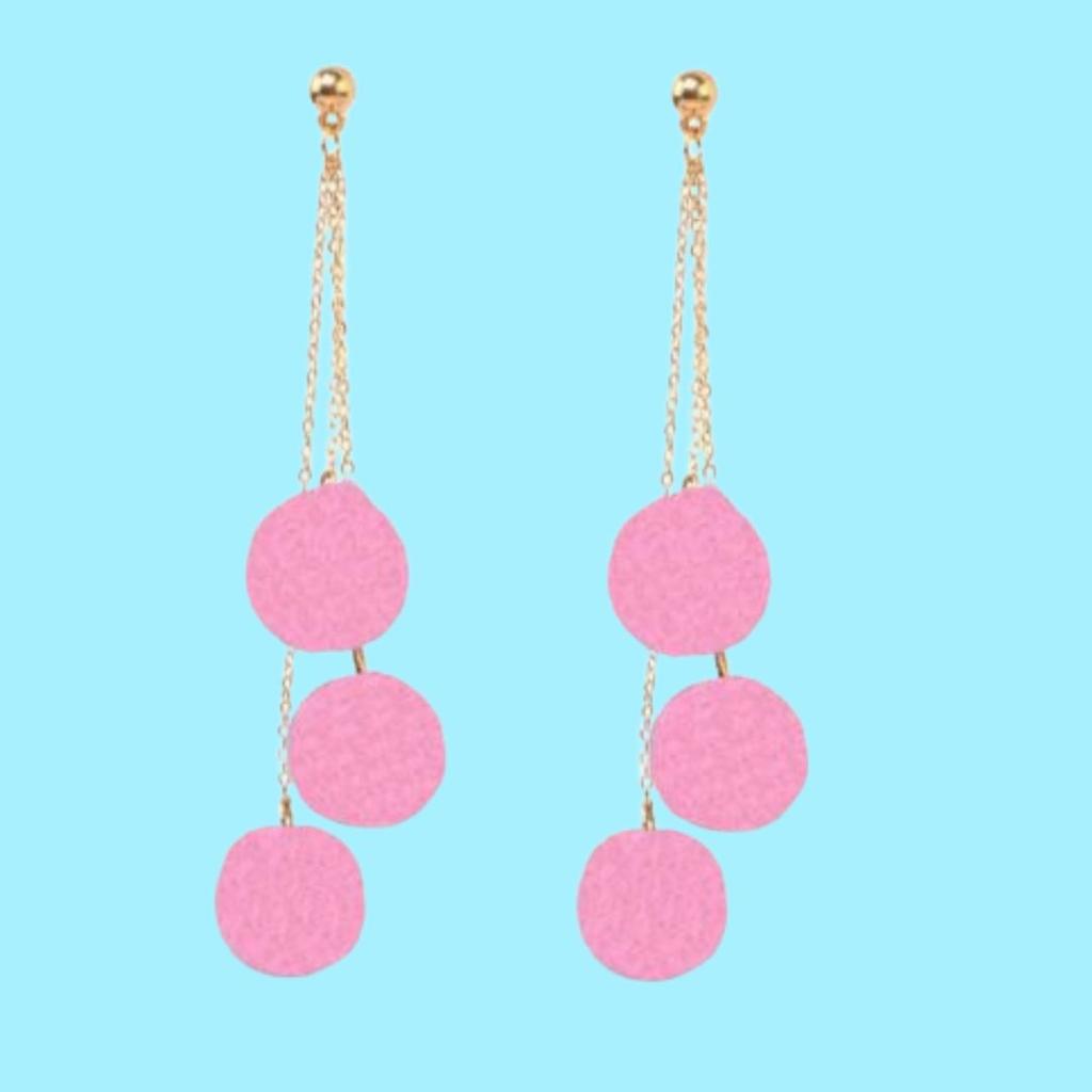 image Pom Trio Dangle Earrings - Pink