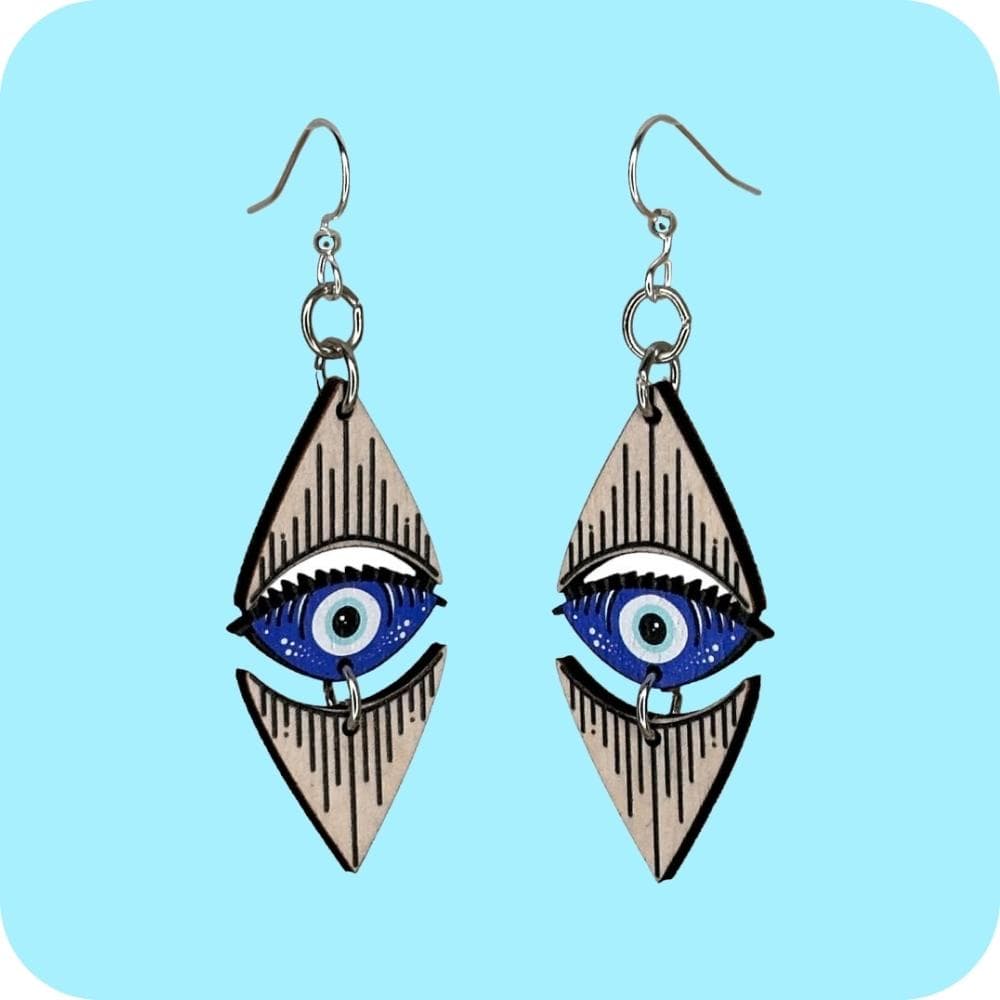image Eye Triangle Dangle Wood Earrings