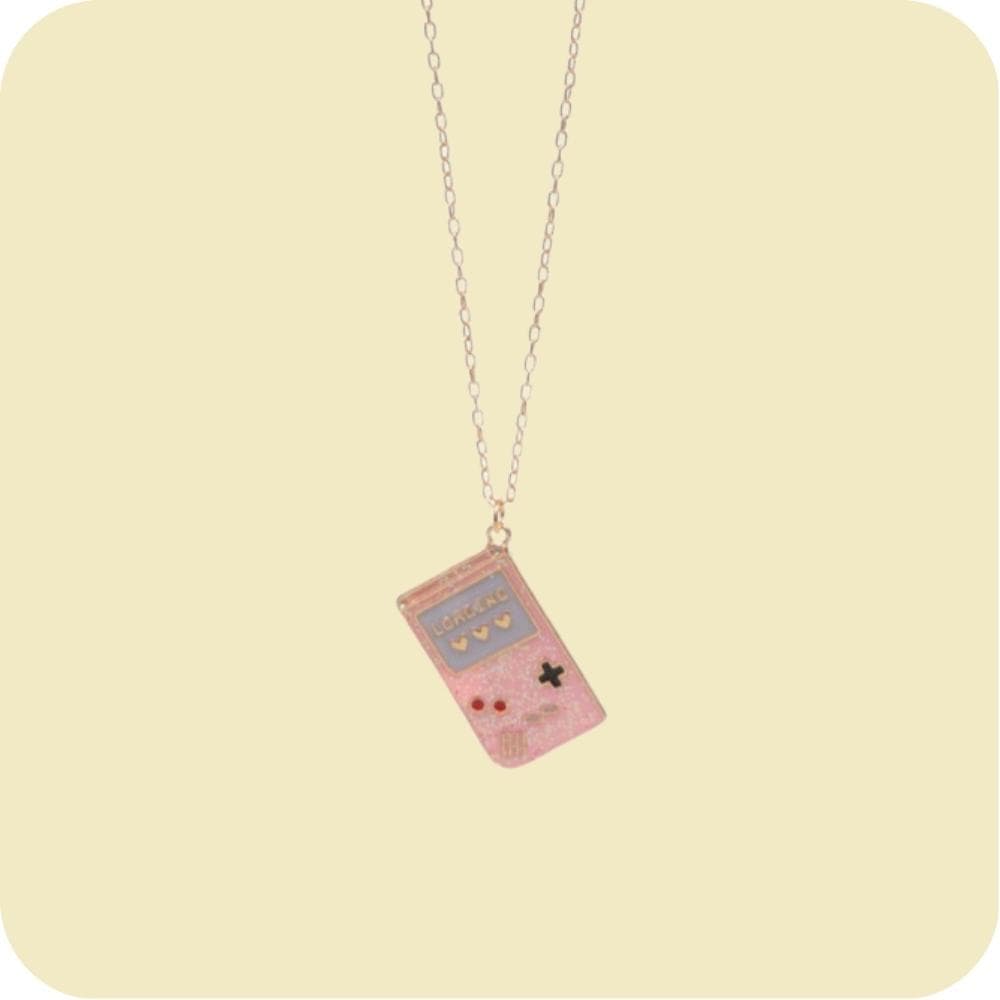 image Pink Handheld Game Gold Necklace