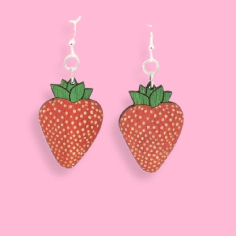 image Strawberry Wood Dangle Earrings