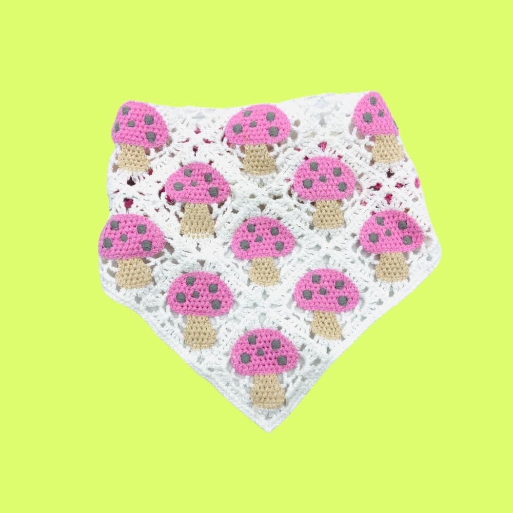 image Pink and White Mushroom Hair Crochet Wrap