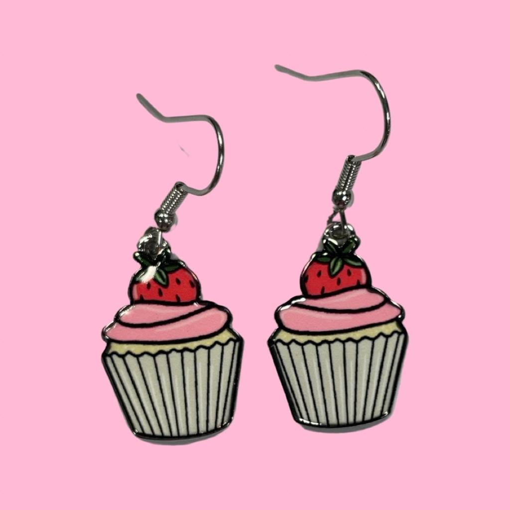 image Strawberry Cupcake Dangle Earrings