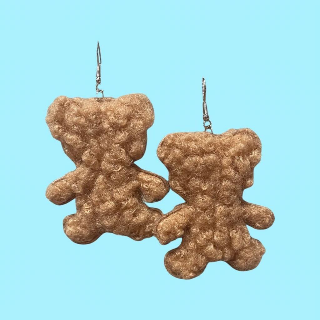 image Teddy Bear Plush Brown Earrings