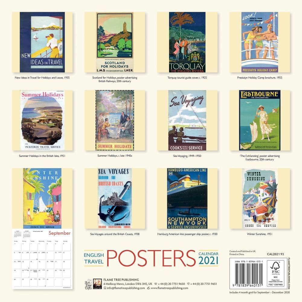 English Travel Posters Wall Calendar 9781839640131 eBay