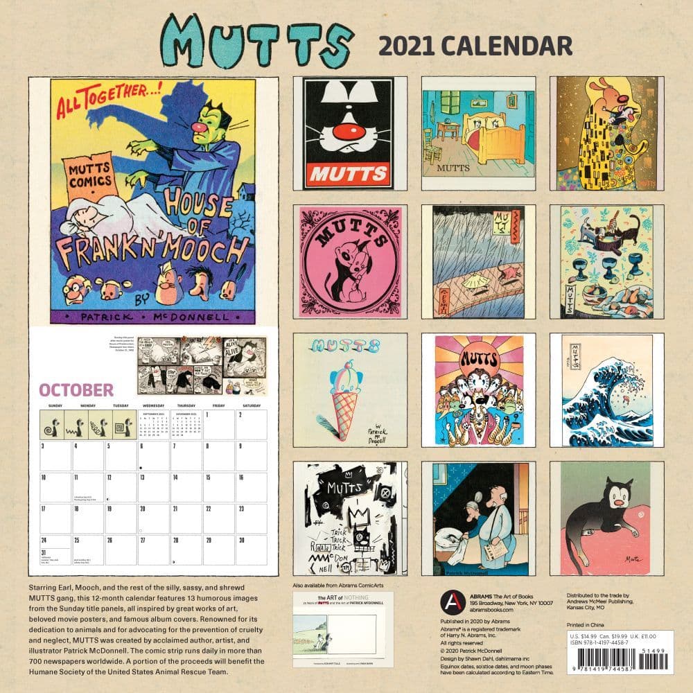Mutts 2021 Wall Calendar by Patrick McDonnell (2020, Calendar) for sale
