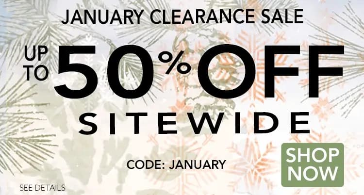 Promo banner offering 50% off sitewide with code January
