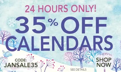 Promo banner offering 35% off calendars with code JANSALE35.