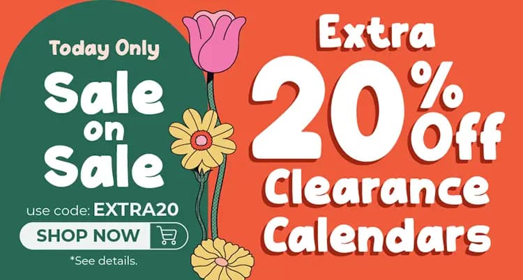 Promo banner offering an extra 20% clearance calendars, use code: EXTRA20.