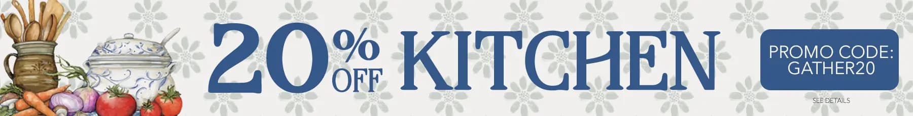 Promo banner offering 20% off Lang Kitchen Products with code GATHER20