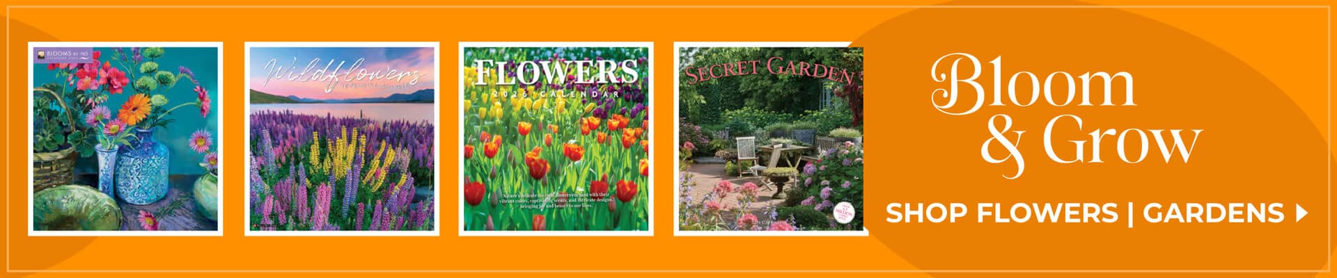 Shop 2026 flowers and gardens calendars with tulips, wildflowers, and secret garden designs.