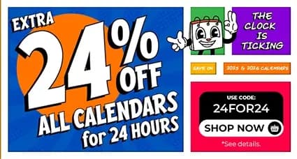 24% Off All 2026 Calendars for 24 Hours – Use Code 24FOR24 – Limited Time Sale at Calendars.com