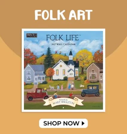 Calendars.com 2027 folk art wall calendars featuring Mary Singleton, Warren Kimble, Lowell Herrero, and Susan Winget
