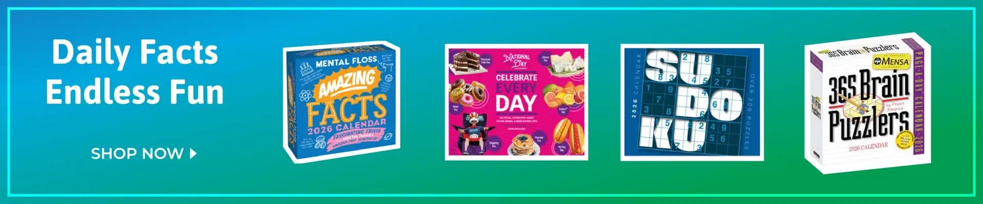 Trivia calendars packed with daily facts, puzzles, brain games, and quirky challenges.