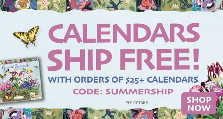Promo banner offering Free Shipping on calendars with $25 or more spent on the order with code: SUMMERSHIP
