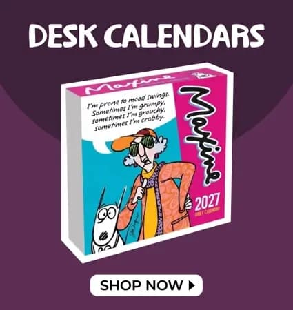 Calendars.com 2027 desk calendars featuring Maxine, Jeopardy, Peanuts, and New York Times Cooking