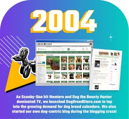 2004: Scooby-Doo calendar launches, and DogBreedz.com expands the collection