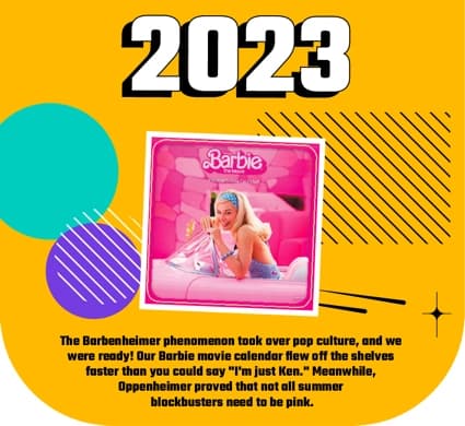 2023: 2023 saw the rise of Taylor Swift's influence across pop culture, and Calendars.com reflected this in its top-selling products.