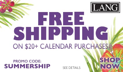 Free Shipping on $20+ Calendars! Use Code SUMMERSHIP. Shop now button included. 