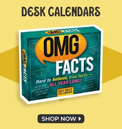 2027 desk calendars including The Daily Jumble, This Day in History, OMG Facts, and Today I Learned - Shop Now