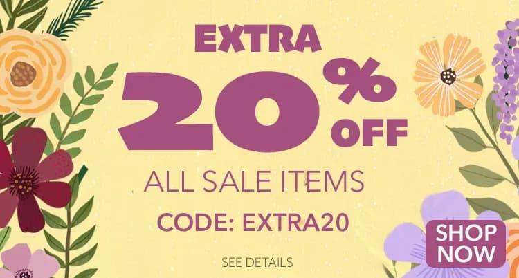 Promo banner offering an extra 20% off all sale items, use code: EXTRA20