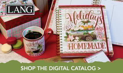 Holiday baking scene featuring a LANG recipe book that says 