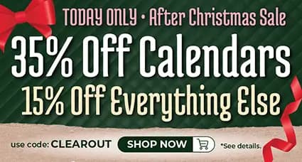 Today only banner offering Save 35% on calendars + 15% off everything else with code CLEAROUT.