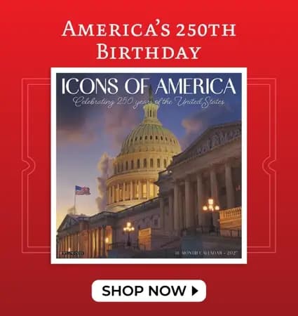 America's 250th Birthday calendars featuring Icons of America, America's Flag, HBD USA, and Old Glory – Shop Now