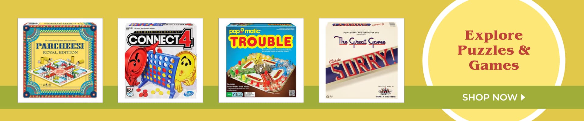 Fresh twist on classic fun — shop retro board games like Parcheesi, Connect 4, Trouble, and Sorry!