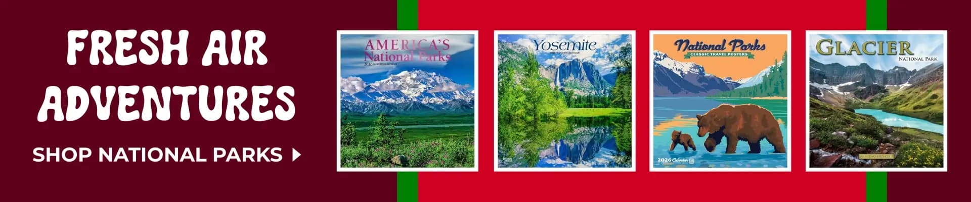 Shop 2026 National Parks calendars featuring breathtaking landscapes and iconic scenery from America's most loved destinations. Perfect for holiday gifting while supplies last.
