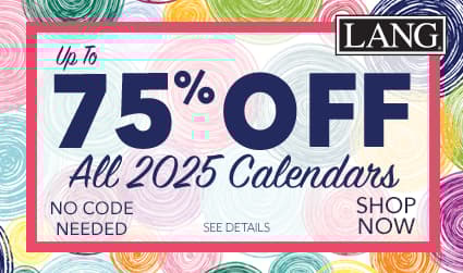 Up to 75% Off 2025 Calendars. No code needed. Shop now button included. 