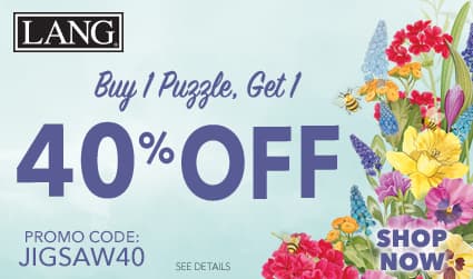 Bright floral-themed LANG puzzle promotion: Buy 1 Puzzle, Get 1 40% Off with promo code JIGSAW40. Shop now for beautifully illustrated puzzles. Limited time offer.